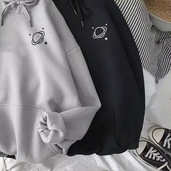 ❅ IvannaCollection Sweater Hoodie Wanita Oversize Tebal Jaket Hodie Couple Pasangan Simple Planet ℮