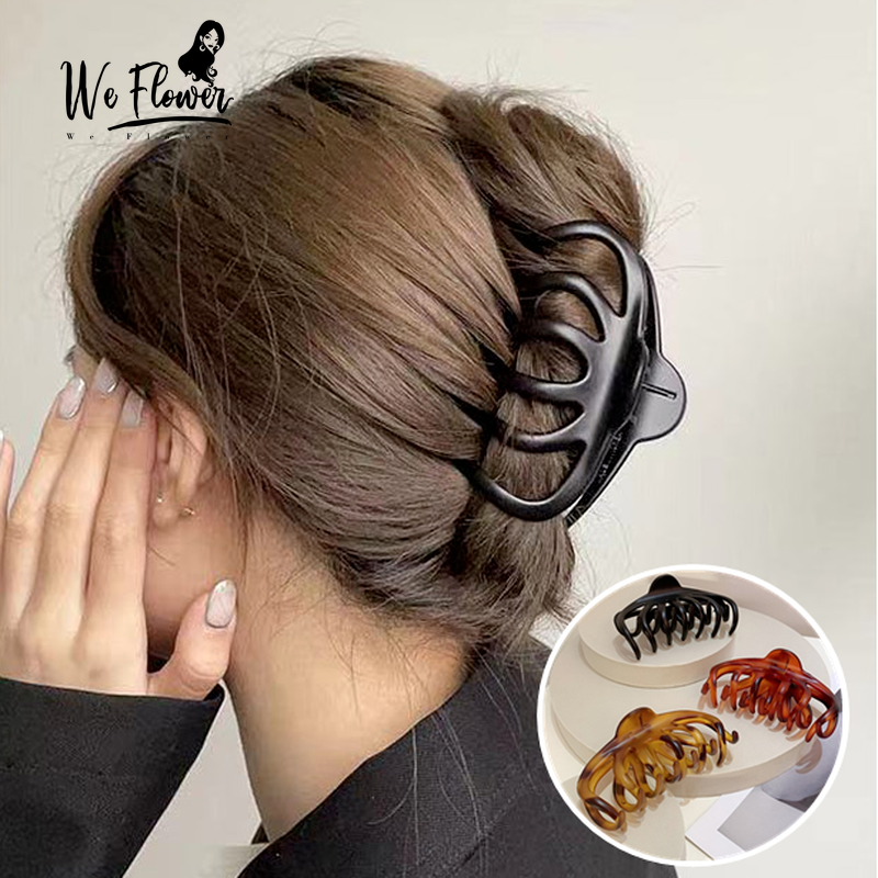 We Flower Vintage Frosted Leopard Print Hair Claw Clip for Women Ponytail Holder Big Hairpin