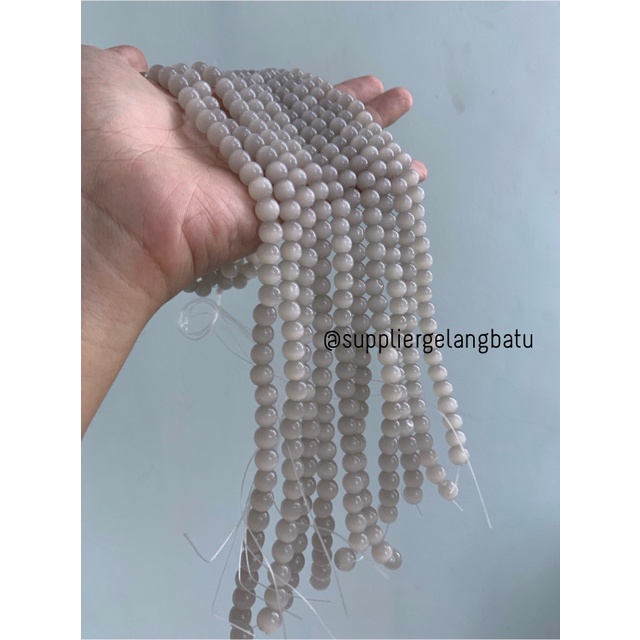 batu renceng kalung Gelang GREY cat eye 8mm mata kucing akik abu abu