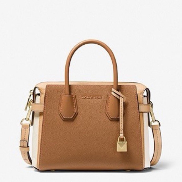 MICHAEL KORS MK Mercer Small Tri-Color Pebbled Leather Belted Satchel