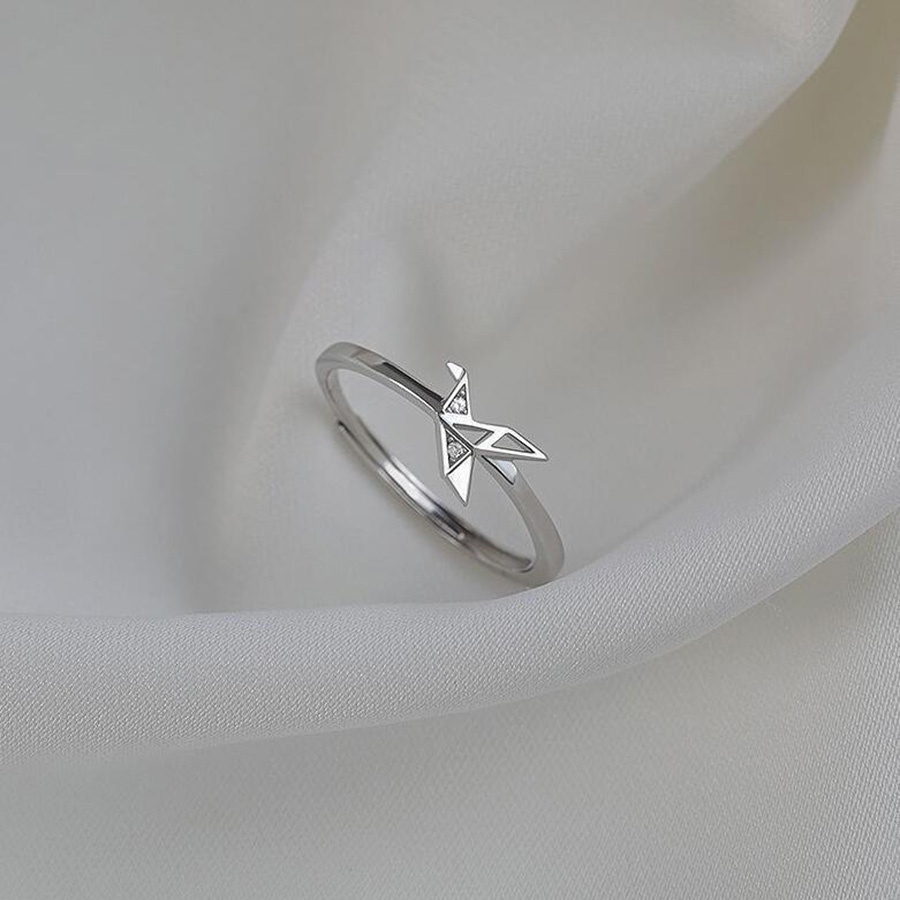 Sederhana Kreativitas Seribu Bangau Kertas Cincin Kristal Berlian Perak S925 Fashion Wanita Pertunangan Pernikahan Rings Adjustable Size