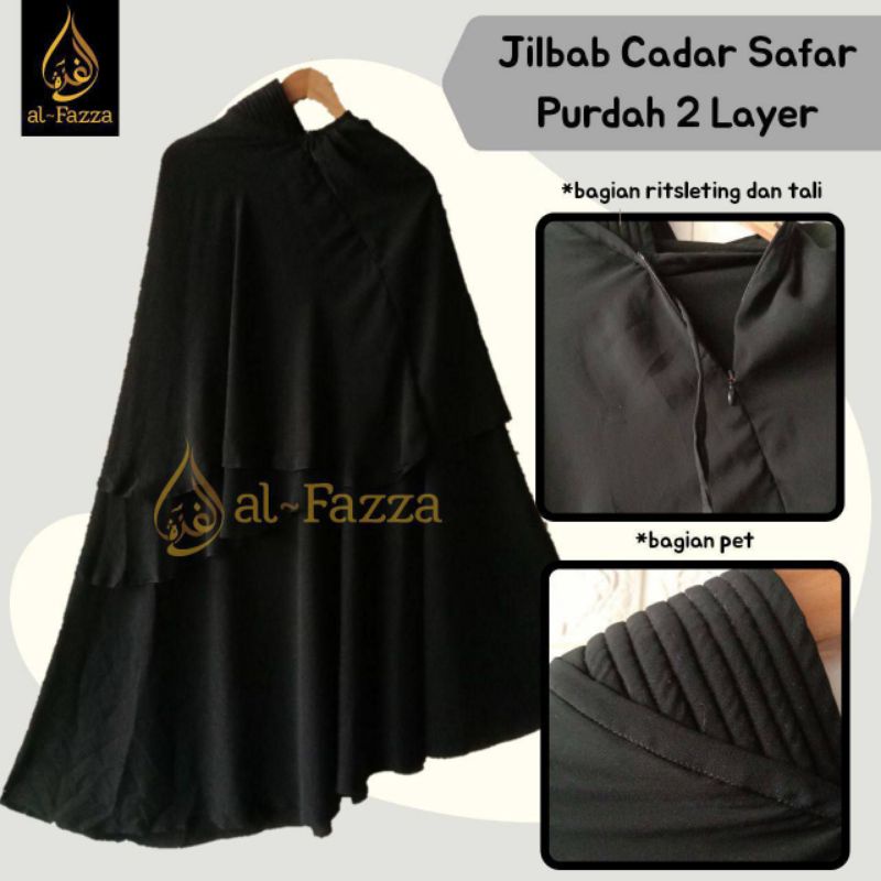 JILBAB SAFAR DEWASA JETBLACK PURDAH 2 LAYER