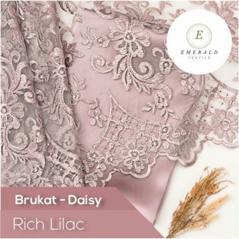 SETENGAH METER Kain Brokat Tile Prancis Bahan Kebaya Motif Daisy - Rich Lilac/Warm Lilac ( HARGA PER 50cm KAIN )