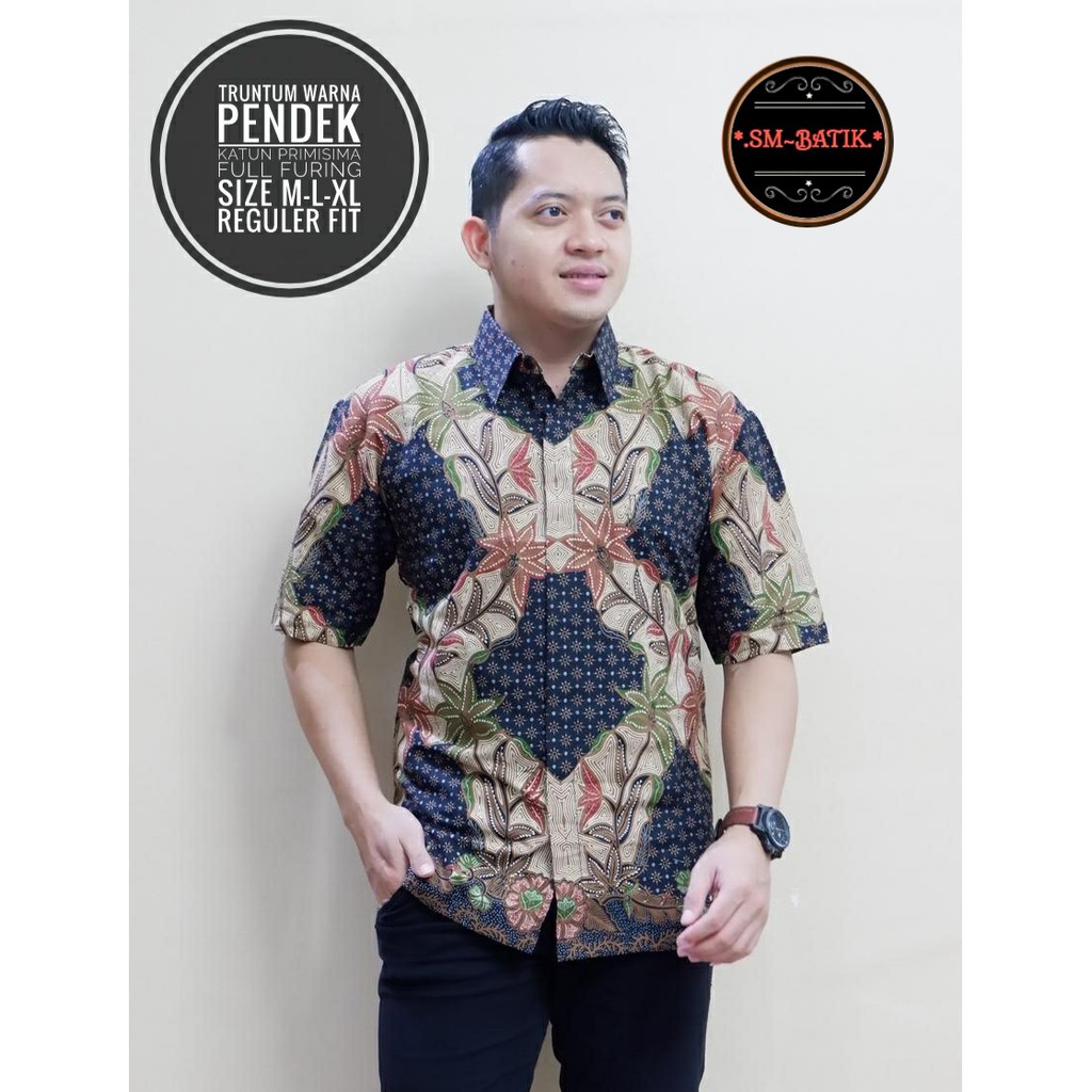 TRUNTUM WARNA SM BATIKSOLOAMANAH KEMEJA BAJU BATIK PRIA SOLO LENGAN PENDEK PANJANG LAPIS FURING ATASAN BATIK PREMIUM MODERN KATUN HALUS ASWANGGA 6 PARANG DIRGA GODONG BIRU DADU CAKRAWALA PEKSI BAMBU GUNARDO 2 NIRWANA 2 TRUNTUM PEKSI UNGU SAMUDRA WARNA