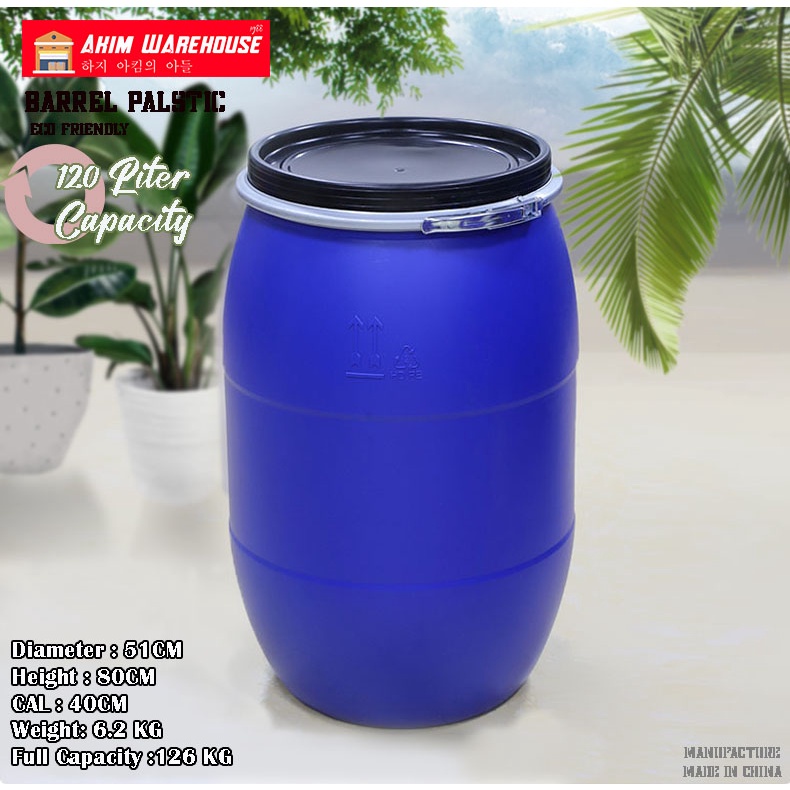 Drum Tong 120 Liter Grade Original Industrial Fermentasi/Air/Kimia/Tempat Sampah Plastik HDPE Biru+ 
