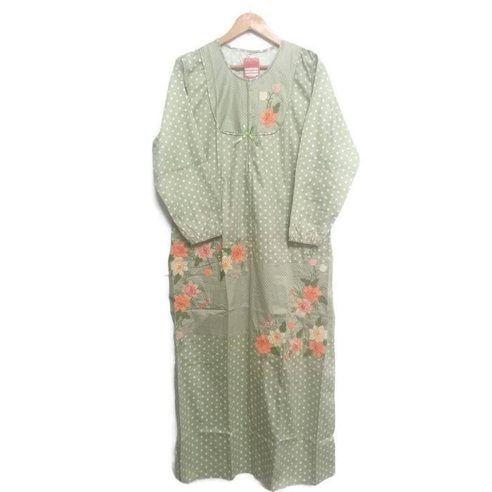 DASTER BORDIR PANJANG KATUN JAPAN SIZE M POLKADOT GREEN LJM-1518