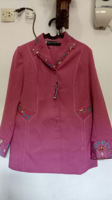 Diskon Setelan Baju Kerja Blazer Kantor Cewek Pink Girly Cantik Batik Shanghai Panjang Bank Klinik