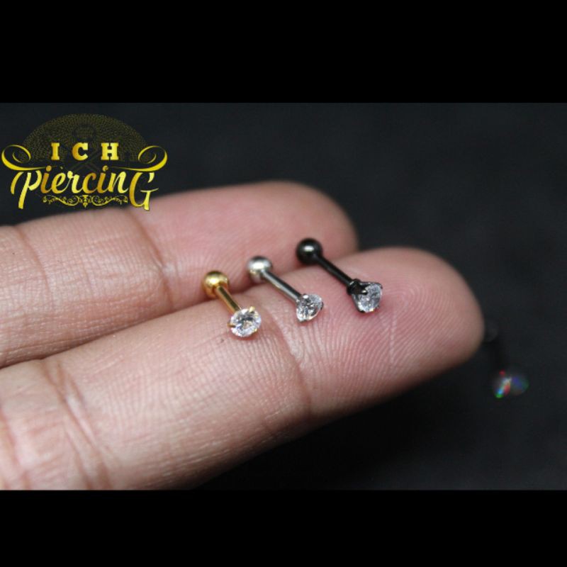 IP-AH 1 Piece Anting Tusuk Model Barbel Bahan Baja Zircon