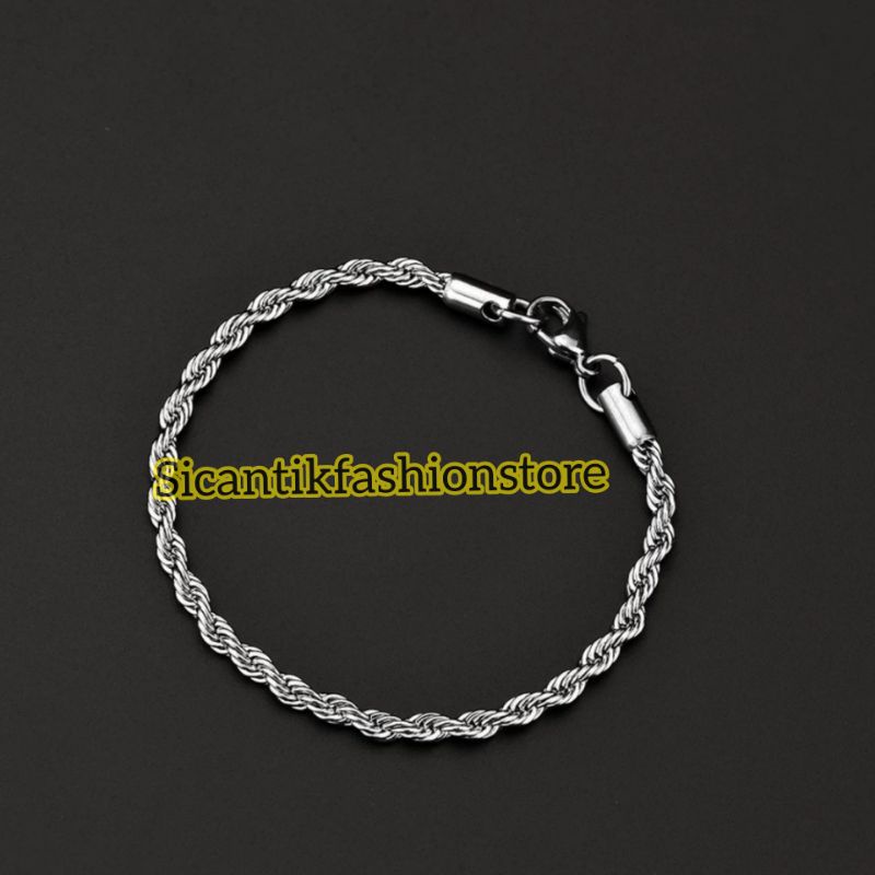 Gelang Tambang lilit Silver 19CM Fashion Pria Wanita Anti Karat Tidak Luntur Gelang Pria Wanita