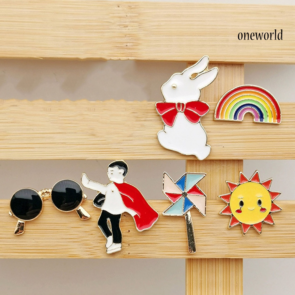 OW@ Mini Smile Sun Rabbit Rainbow Pattern Collar Brooch Lapel Pin Backpack Accessories for Coat Decor