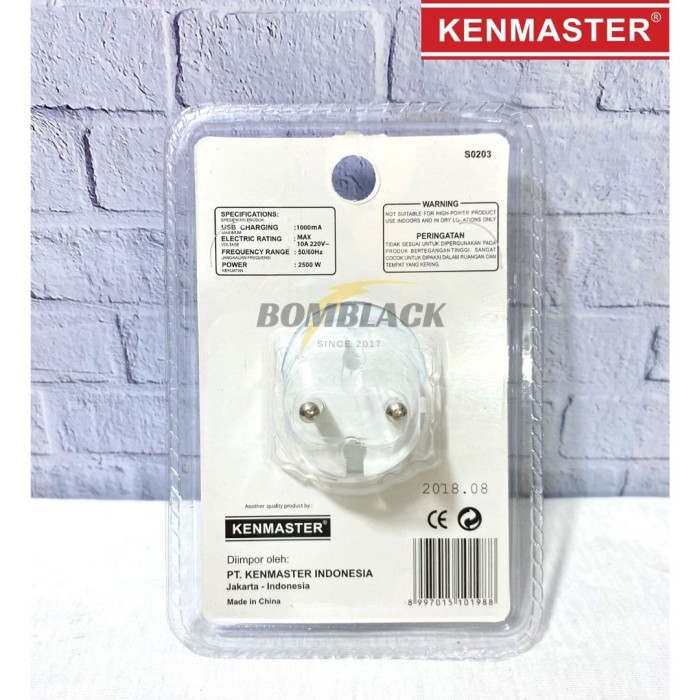 KENMASTER Stop Kontak Steker Colokan Listrik 2 USB Plug Adaptor S0203