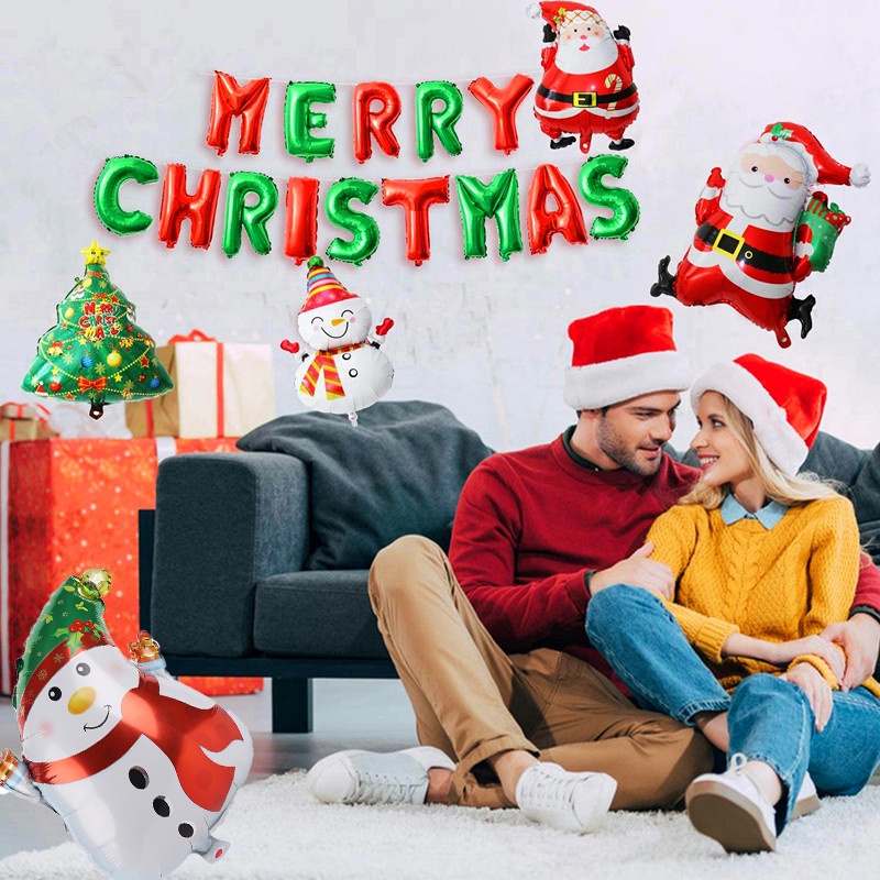 Balon Bentuk Santa Claus Snowman Bahan Aluminum Film Untuk Dekorasi Pesta Natal