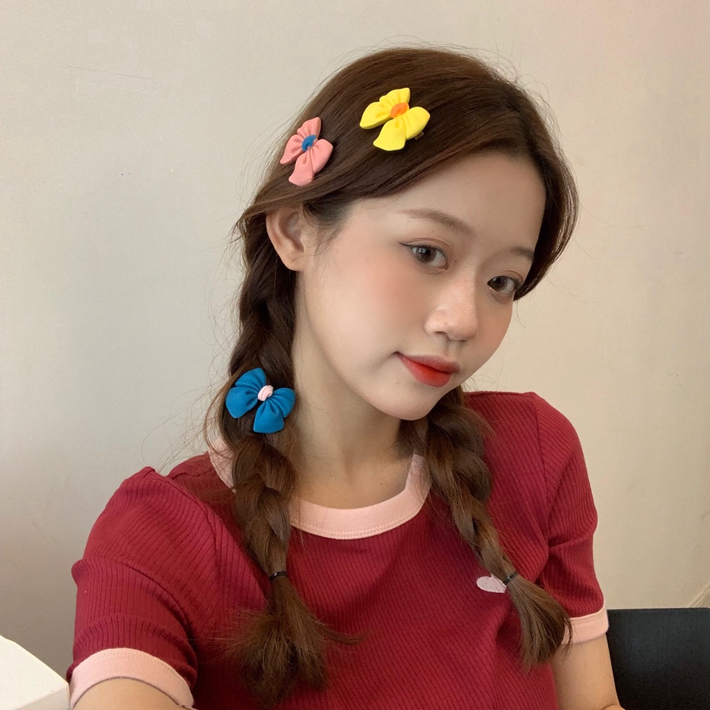 IFYOU Fashion Korean Candy Color Bowknot Hair Tie Hair Clip Set Sweet Colorful Elastic Rubber Band Hair Accessories