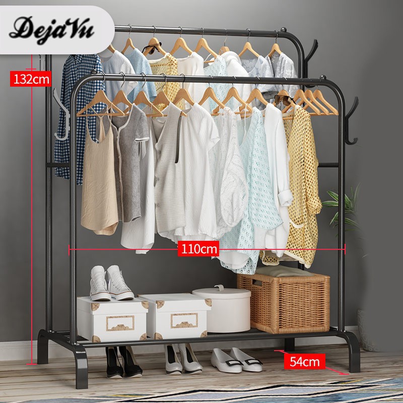 Dejavu Stand Hanger Rak Gantungan Baju Portable Rak Jemuran Tas Topi Stand Double Besi HSH101