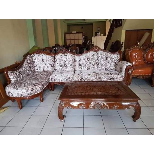 KURSI SUDUT SOFA MEWAH KAYU JATI