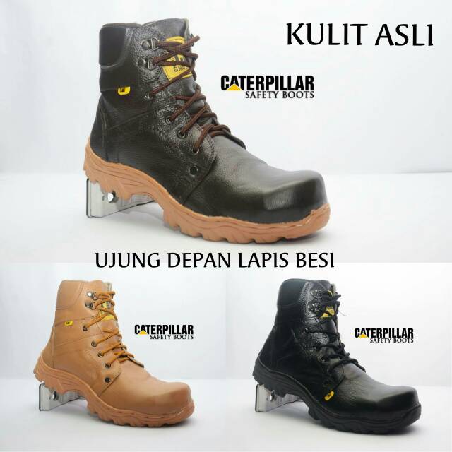 Sepatu PRIA CATERPILLAR SAFETY KULIT ASLI DENGAN PENGAMAN BESI