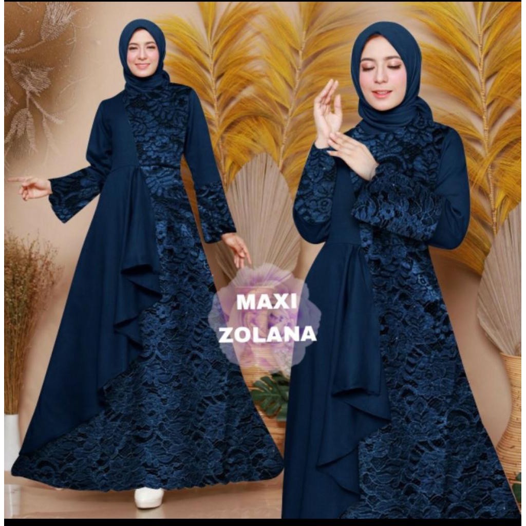 (JAMIN REALPICT) GAMIS ZOLANA BRUKAT TIMBUL CORD LAPIS MOSCREPE MAXI DRESS MUSLIM LEBARAN KONDANGAN