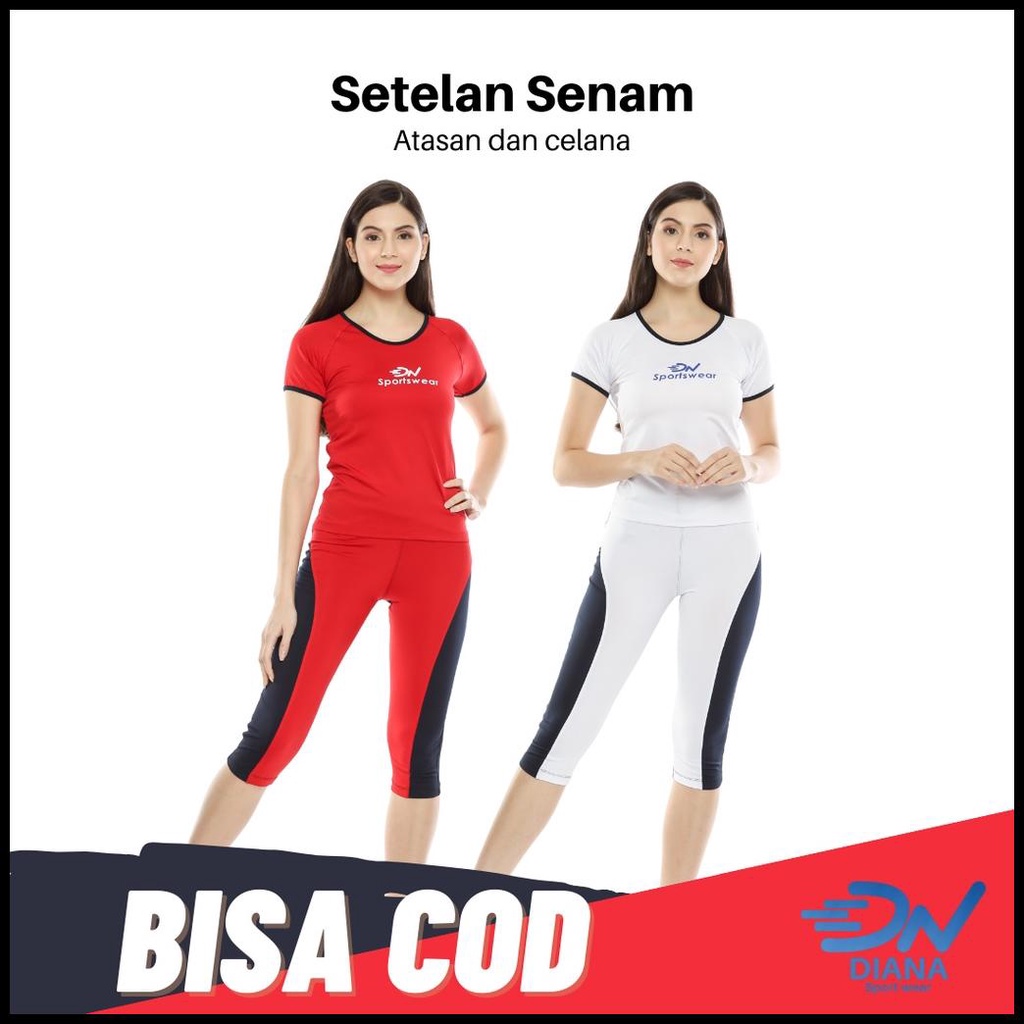 Setelan Senam Wanita Jumbo / Set Baju Senam Wanita Merah Putih / Baju Senam Wanita Lengan Pendek