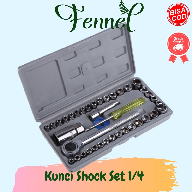 Kunci Shock Set 40 PCS Sok Kombinasi 1/4 Ratchet Handle