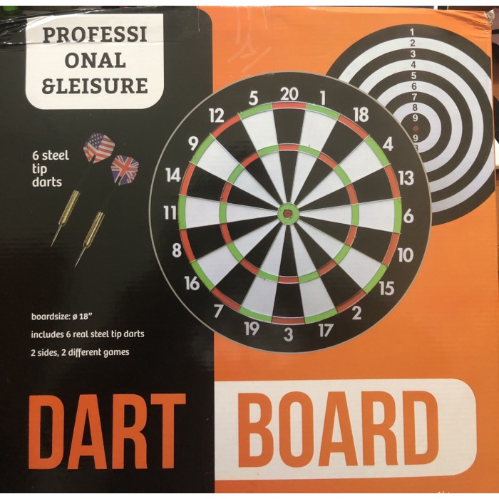 Dart Board 18’’ - BONUS 6 steel tip darts