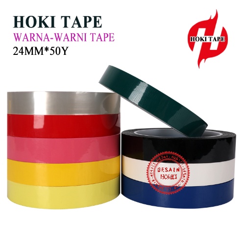 HOKI TAPE 24MM*50Y WARNA-WARNI Perekat Murah Super Kuat LAKBAN ISOLASI WARNA-WARNI