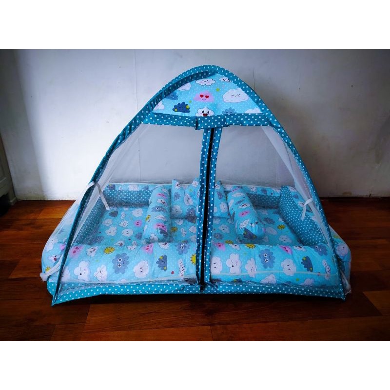 Kasur Bayi Kolam Kulambu Tenda Motif Awan Toska-1
