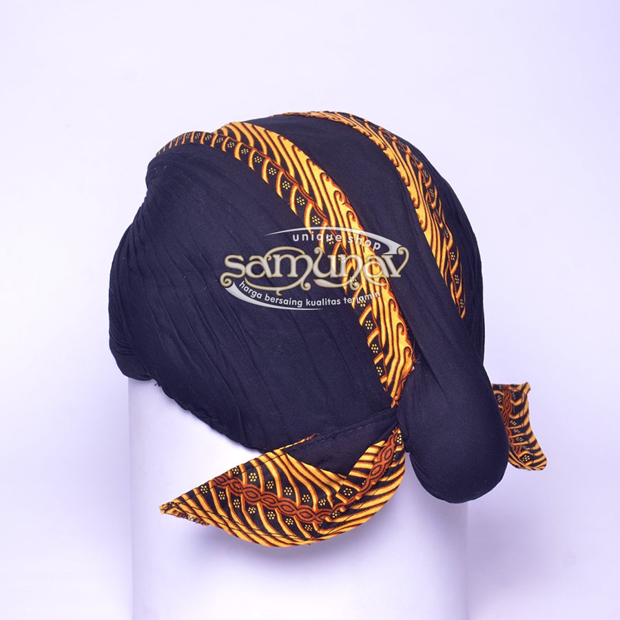 Blangkon Jogja Mahesa Jenar Super Halus Hitam Samurai Kuning