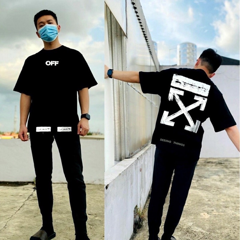 OFF WHITE BAJU KAOS T SHIRT TSHIRT DISTRO OFF WHITE SEEING THINGS HITAM PREMIUM ORIGINAL PRIA WANITA