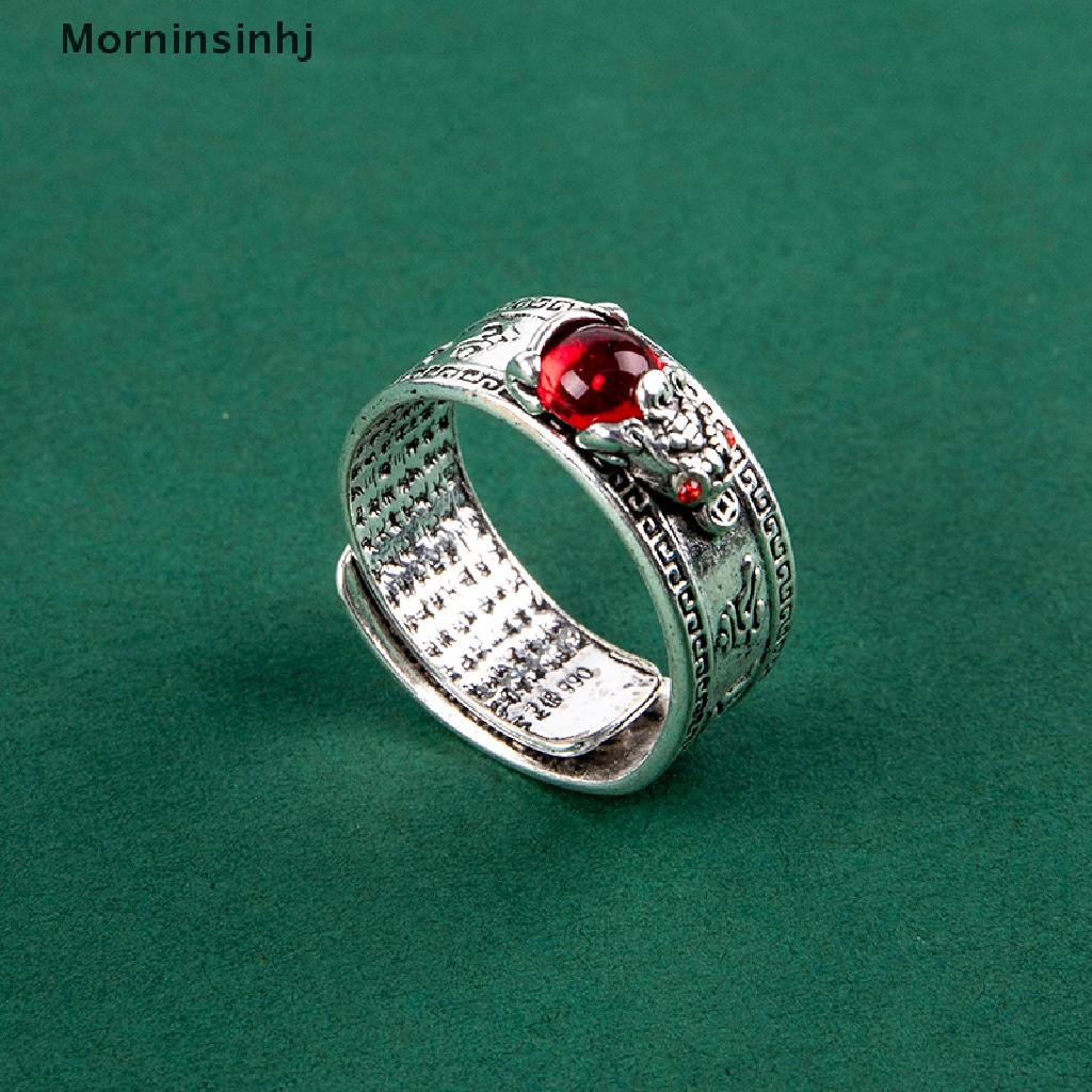 Mornin 1 Pcs Cina Feng Shui Pixiu Cincin Vintage Perak Berlapis Hati Sutra Awan Beruntung Cincin Ukir Batu Merah Permata Pi Xiu Binatang Cincin Pria Wanita Jari Cincin Perhiasan Antik id