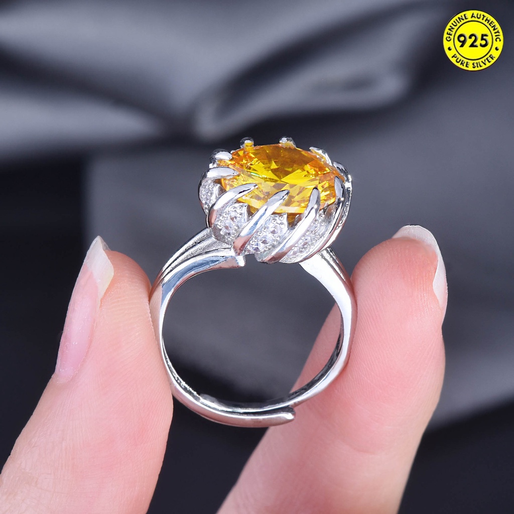 Cincin Model Terbuka Desain Bunga Teratai Hias Permataberlian Warna Kuning Untuk Wanita