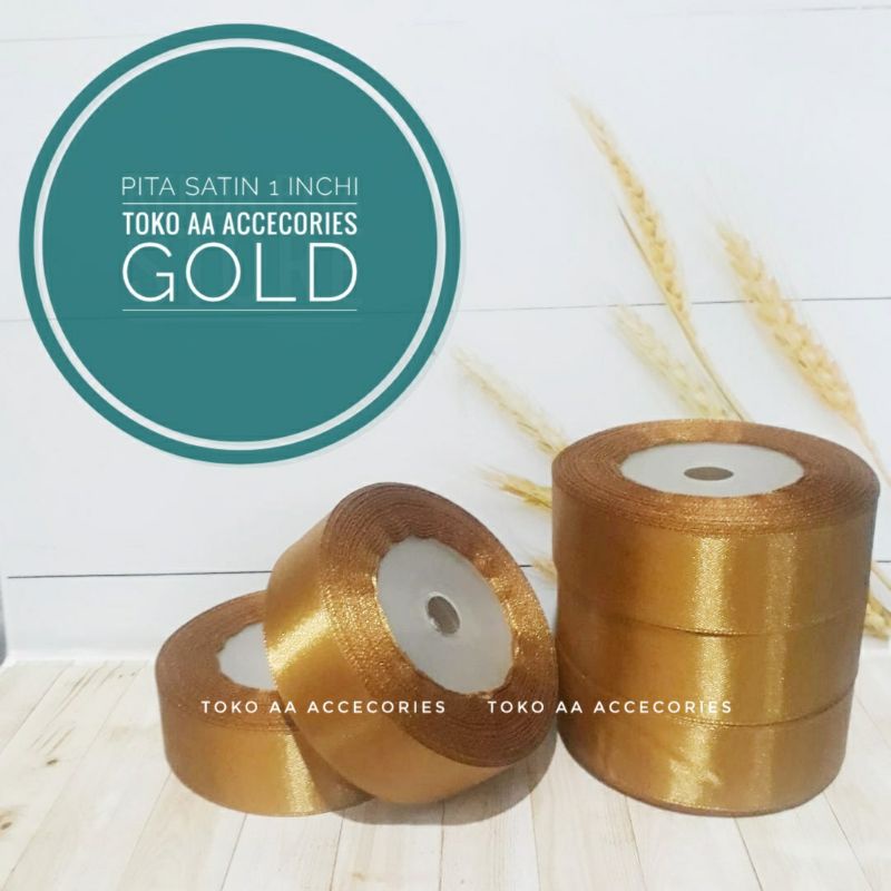 Pita satin GOLD termurah 2,5cm per rol