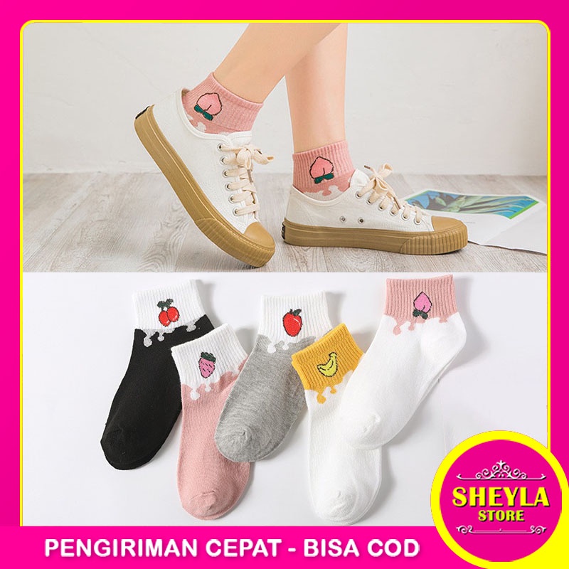 Kaos Kaki Pendek Wanita Ankle Motif Buah 2 Warna / Kaos Kaki Wanita Import Unik Lucu / Kaos Kaki Pendek Murah / TV-120