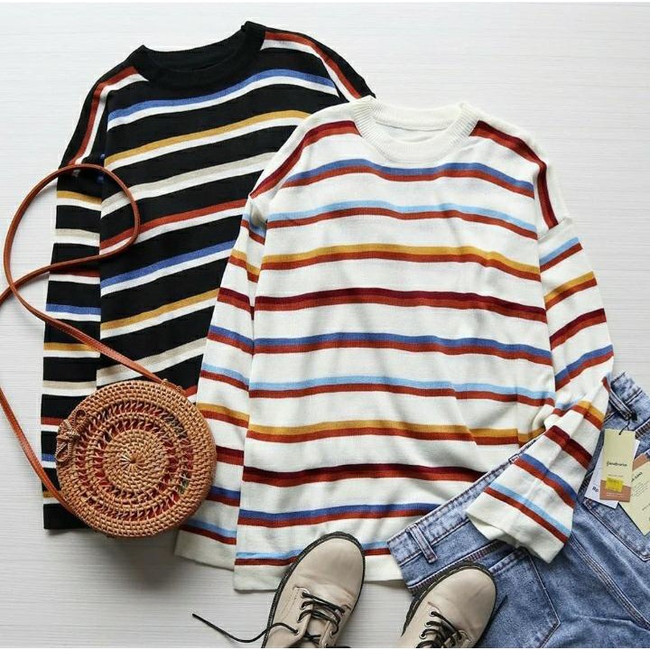 Stripe sweater Rainbow Knit / Sweater Rajut Wanita by giter's clothing