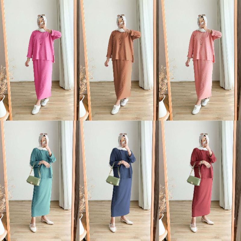SET ROK MUSLIM WANITA KEKINIAN ZETA SET 6 WARNA STELAN ROK WANITA TERBARU WANSET ONESET STELAN POLOS