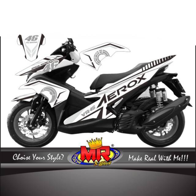 Decal Premium Aerox 155 putih hitam Stiker Sticker Aerox155 minimalis 01 spec A