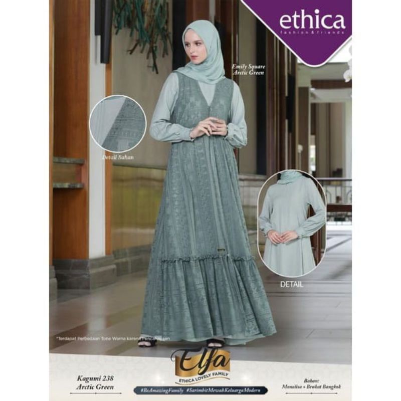 Gamis Ethica Kagumi 238 Arctic Green Terbaru Baju Muslim Wanita Ethica Kagumi