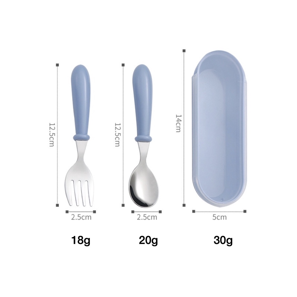 [Rumah MAINAN] Stainless Sendok Garpu Baby Spoon Fork Portable Set Peralatan Makan Gambar Kartun  Alat Makan Anak Travel MPASI Bayi