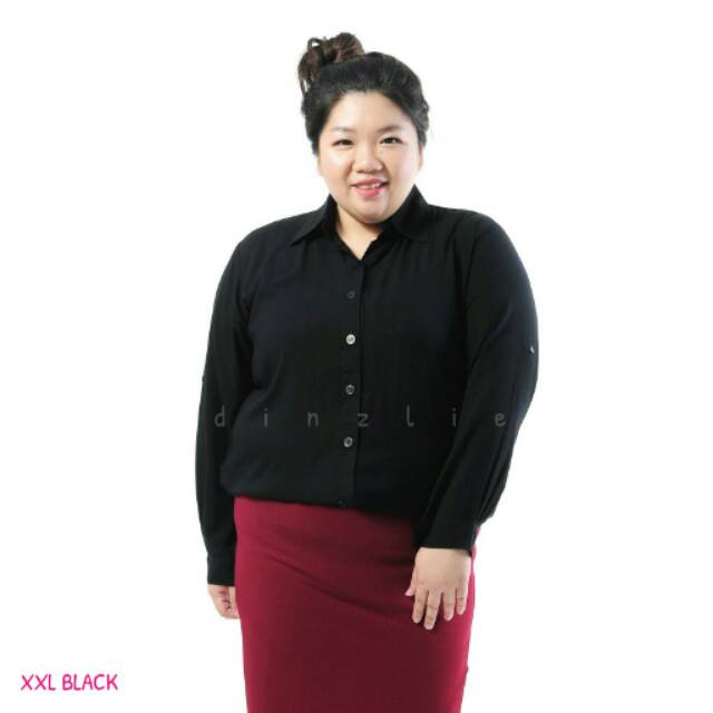 ASLI ATASAN BAJU KEMEJA POLOS BIGSIZE XXL WARNA HITAM DINZLIE|KEMEJA RAYON POLOS BIGSIZE WANITA