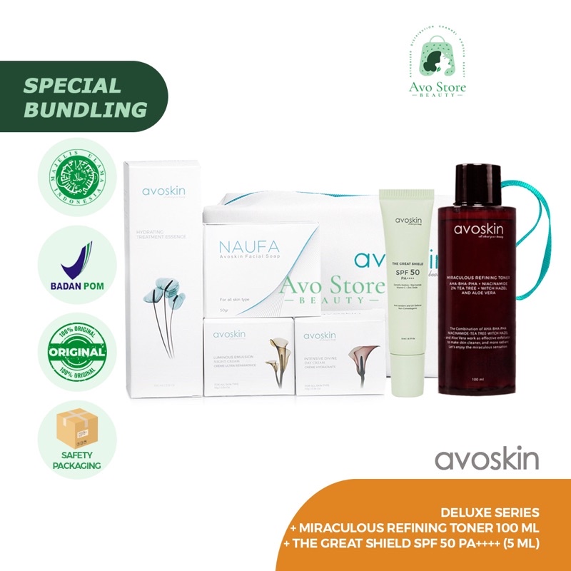 (BUNDLING HEMAT) AVOSKIN Deluxe Series + Refining Toner + TGS 30 ml [ Moisturizer / Eksfoliasi / Exfoliating / Sunscreen ]