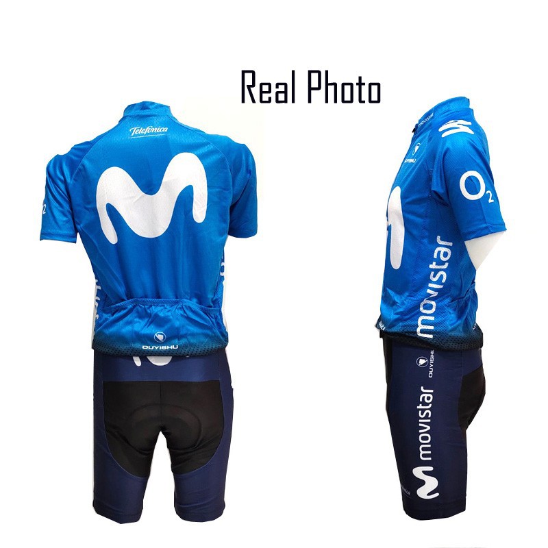 Jersey Sepeda Roadbike MTB Baju dan Celana Gel Coolmax Movistar Biru