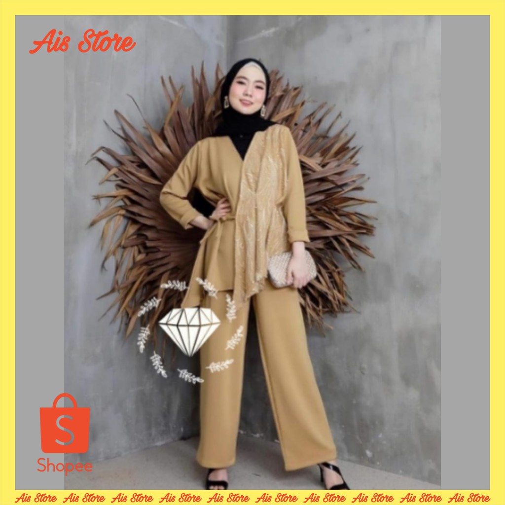 Shalom set setelan baju dan celana kondangan baju kondangan pesta setelan brokat murah Terbaru AS96