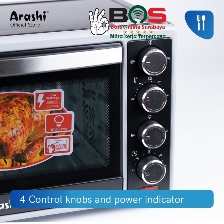 Electric Oven Arashi Kapasitas 33L Oven Arashi Low Watt Bagus P33A