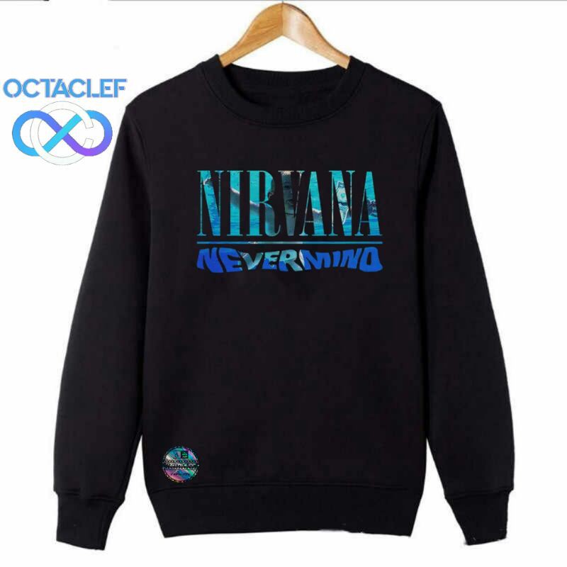 OCTACLEF Crewneck Sweater Sweatshirt Jaket Printing DTG Music Band Nirvana Unisex Pria Wanita