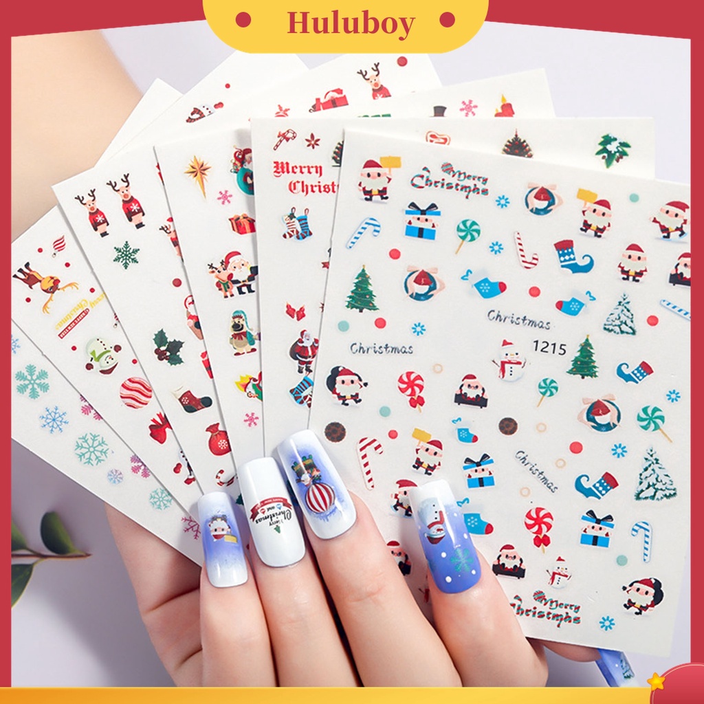 Huluboy Huluboy♡ Stiker Kuku Motif Kartun Natal 3D Untuk Wanita