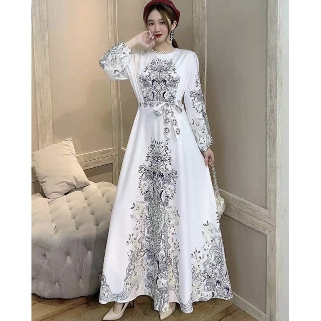 SALE!!! DRESS MAXI ESTILO ELEGAN IMPORT / IVORY ORI BKK-Putih bkk lama