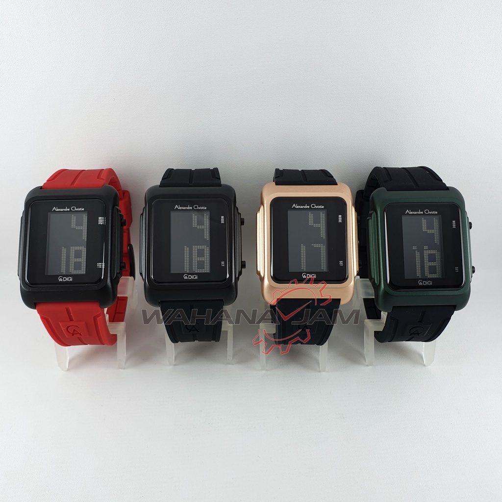 Alexandre Christie AC 9349 LH / Jam Tangan Wanita AC9349 Digital Karet Kotak Besar Digi Rubber Strap