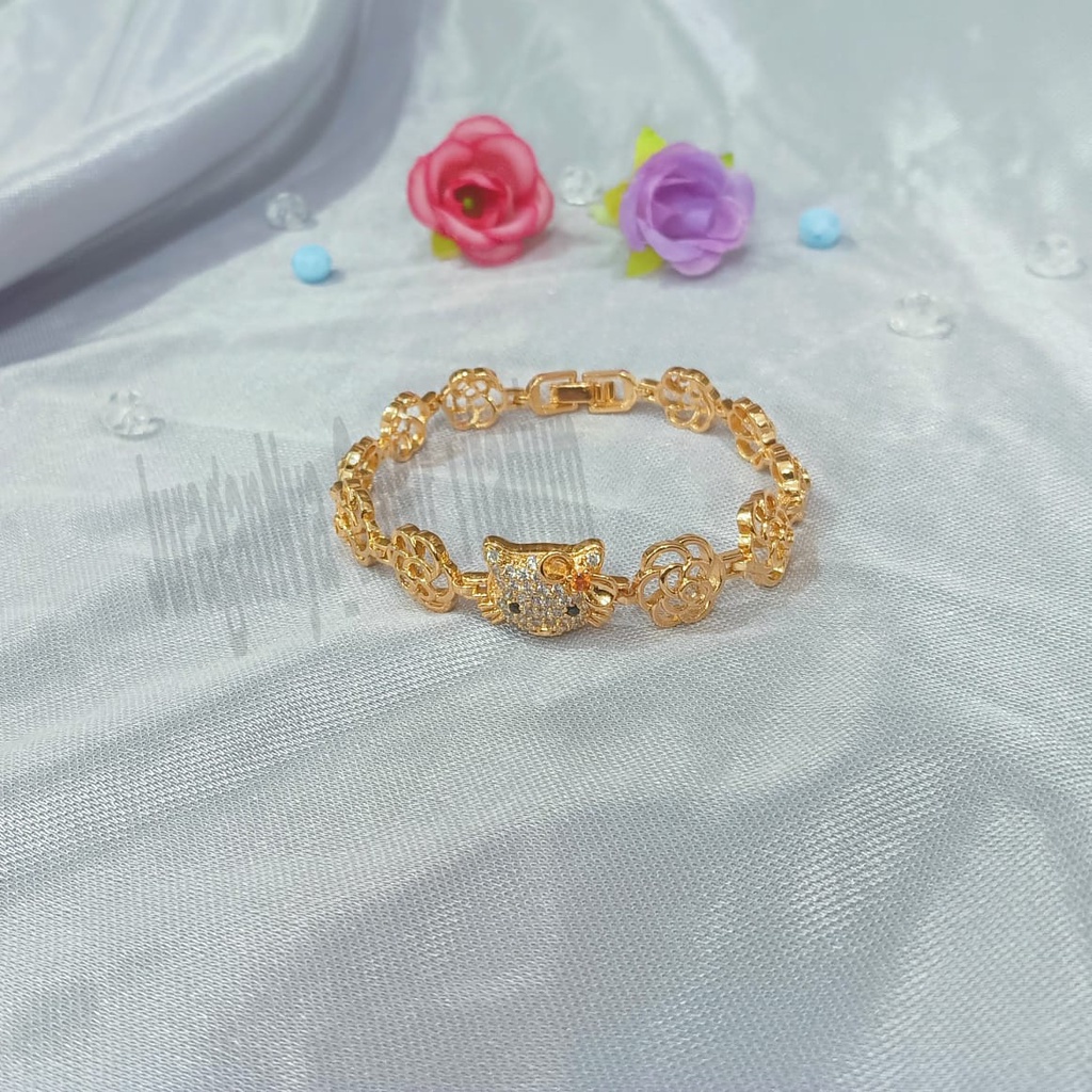 SET DEWASA RANTAI PLAT HELLO KITTY PERHIASAN EMAS  KOREA ANTI KARAT DAN ANTI LUNTUR