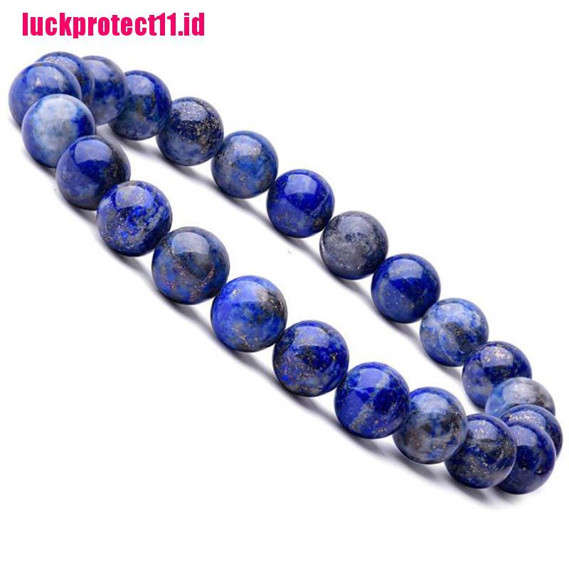 (LUCK) Gelang Tangan Manik-Manik Lapis Lazuli Natural 8mm Elastis Untuk Unisex / Pria / Wanita