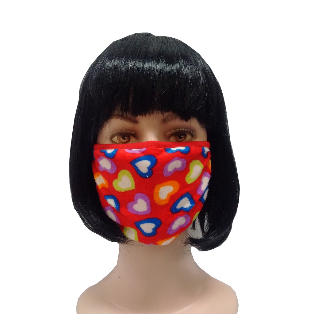 Masker Kain 3 Lapis ply Katun Motif Hati - Bahan Lembut - Tebal