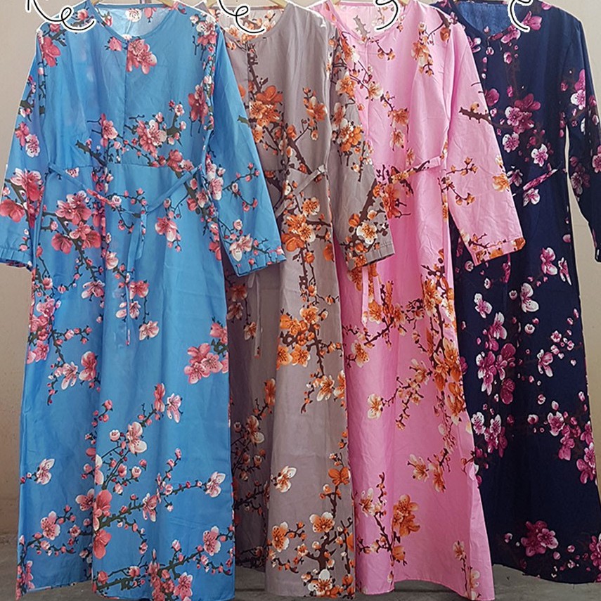 Gamis Katun Busui / Baju Gamis Motif Resleting Jepang / Dress Terbaru 2021 Jumbo Dewasa-Mawar Toska
